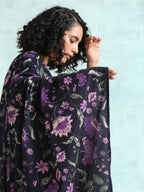 trueBrowns Black Printed Velvet Shawl | Grocsy