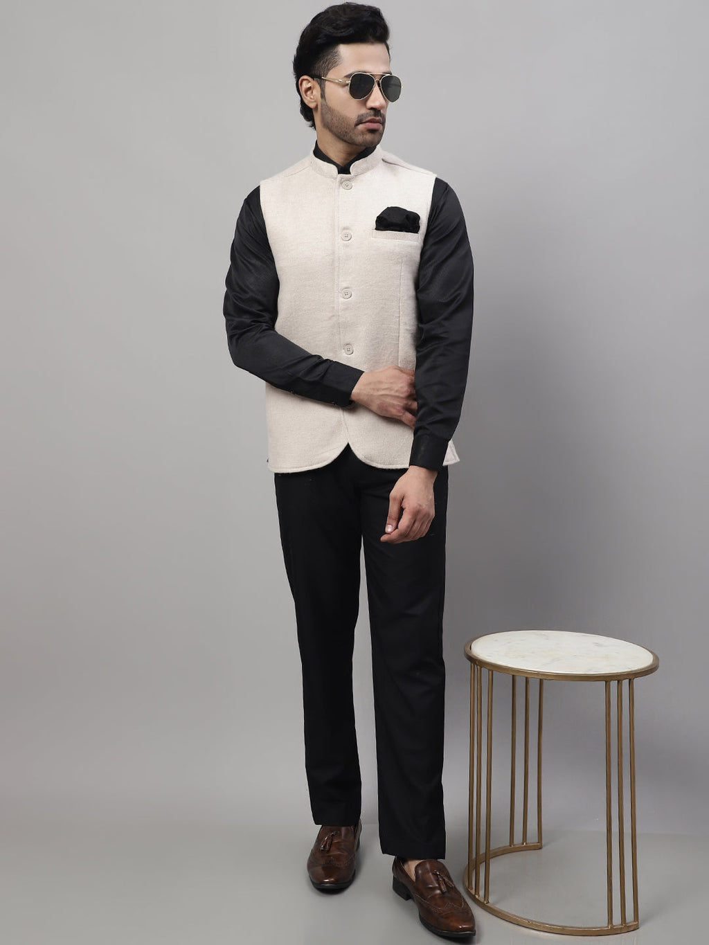 Even Apparels Men's Cream Pure Wool Nehru Jacket | Grocsy