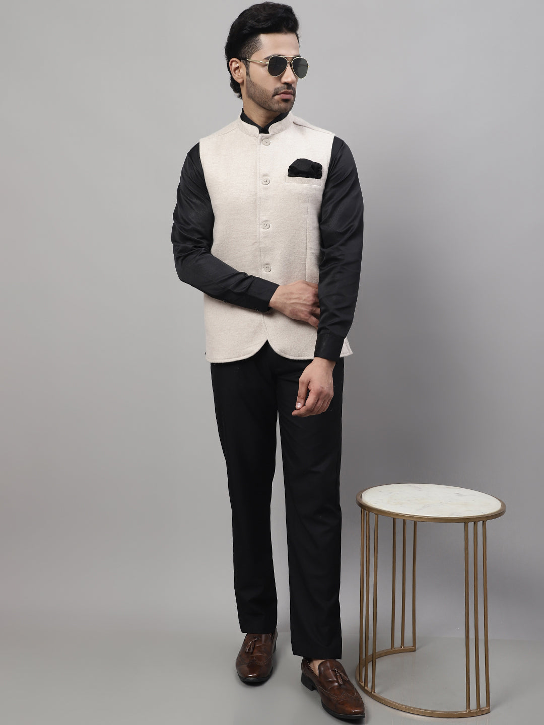 Even Apparels Men's Cream Pure Wool Nehru Jacket | Grocsy