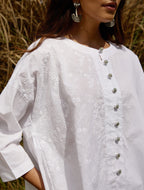 trueBrowns White Cotton Embroidered Relaxed Co-ord Set | Grocsy