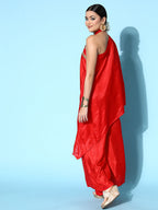 InWeave Women's Red One Shoulder Kurta Set With Gota Work | Grocsy