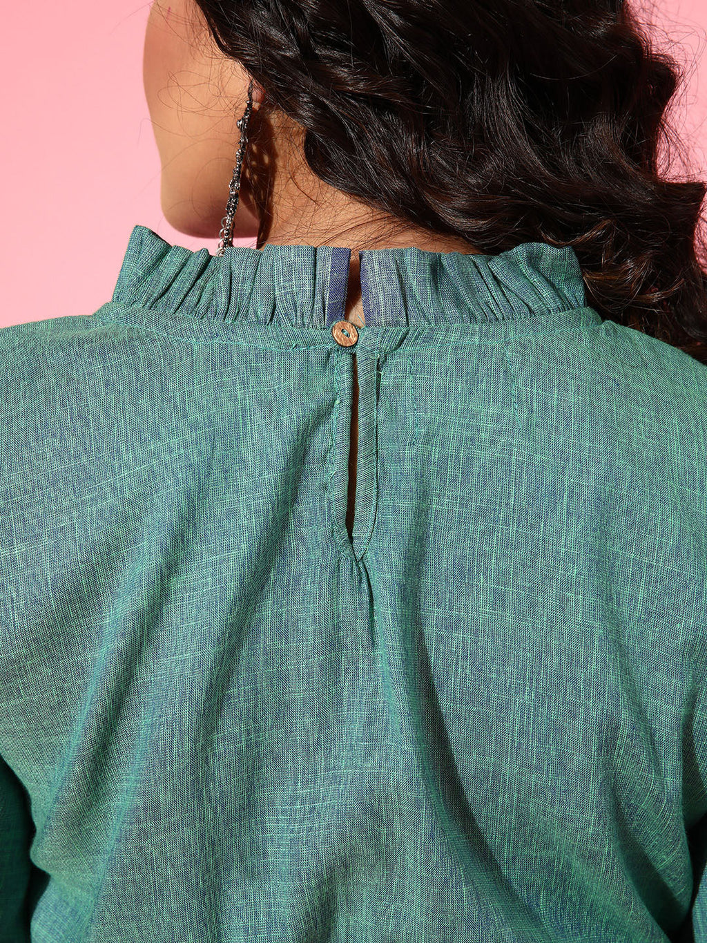 InWeave Women's Teal Blue High Neck Crop Top | Grocsy