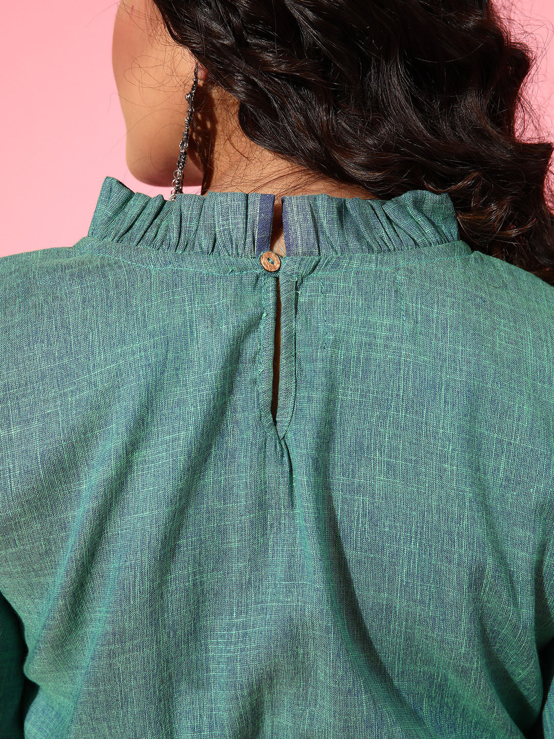 InWeave Women's Teal Blue High Neck Crop Top | Grocsy