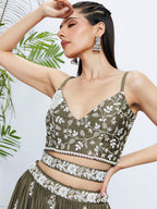 House of Panchhi Teal - Georgette Sequins, Mirror And Thread Embroidery Lehenga Choli | Grocsy