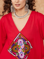 InWeave Women's Red Square Maroon Patch Work Assymentrical Kurta Set | Grocsy