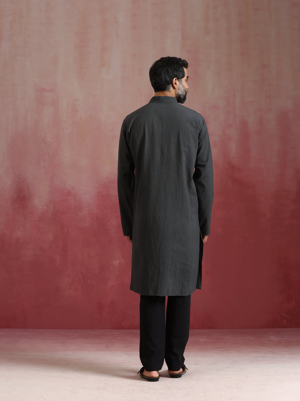 trueBrowns Men's Charcoal Grey Mandarin Collar Kurta | Grocsy
