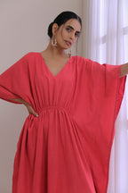 trueBrowns Bright Pink Dobby Kaftan Dress | Grocsy