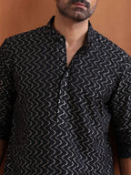 trueBrowns Men's Black Cotton Dobby Kurta | Grocsy