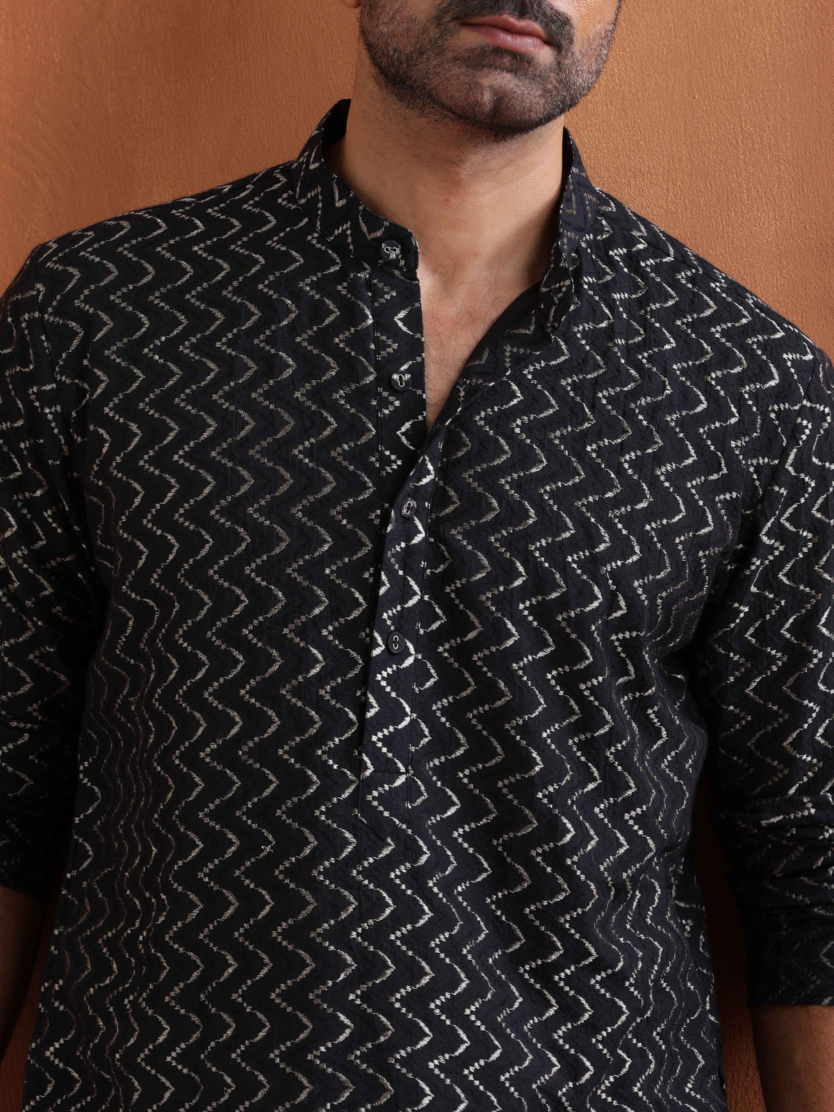 trueBrowns Men's Black Cotton Dobby Kurta | Grocsy