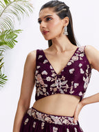 House of Panchhi Purple Pure Georgette Sequins And Thread Embroidery Lehenga Choli & Dupatta | Grocsy