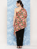 InWeave Women's Mutli Peacock Japanese Art Oneshoulder Top | Grocsy