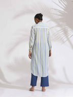 trueBrowns White Cotton Multi Stripe Shirt Kurta Set | Grocsy