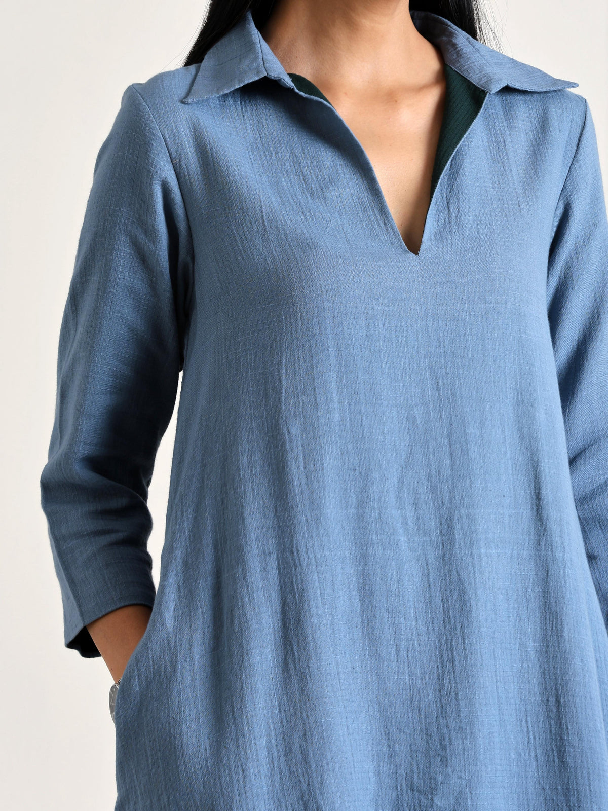 trueBrowns Light Blue Short Collared Dress | Grocsy