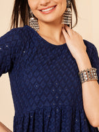 InWeave Women's Royal Blue Chikankari Kurta Set With Sharara | Grocsy