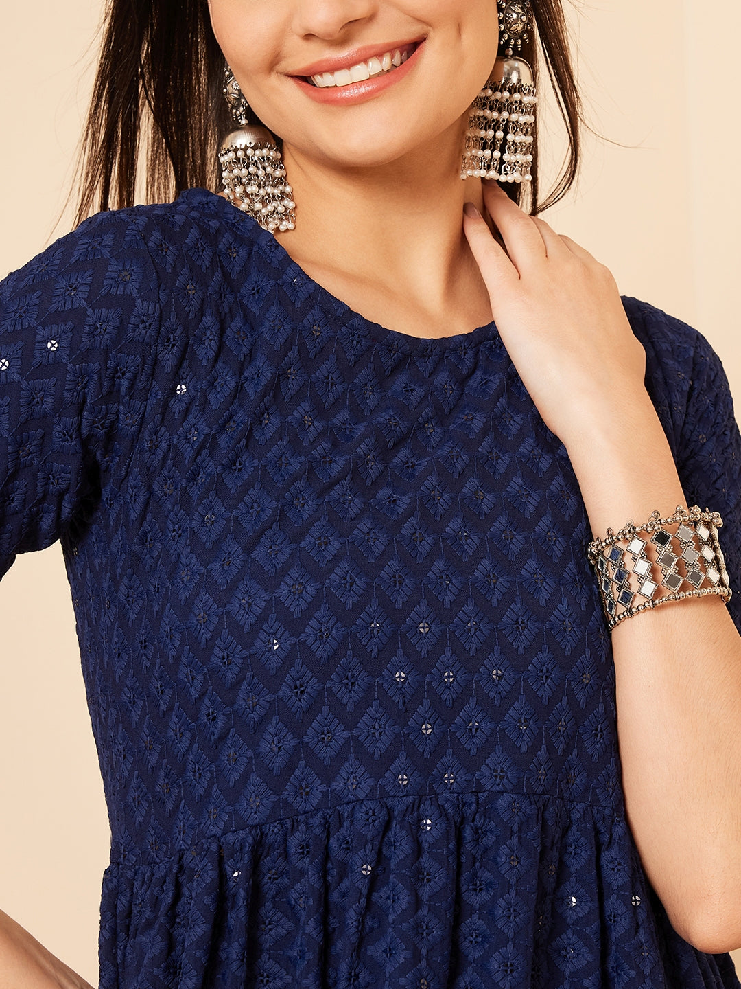InWeave Women's Royal Blue Chikankari Kurta Set With Sharara | Grocsy