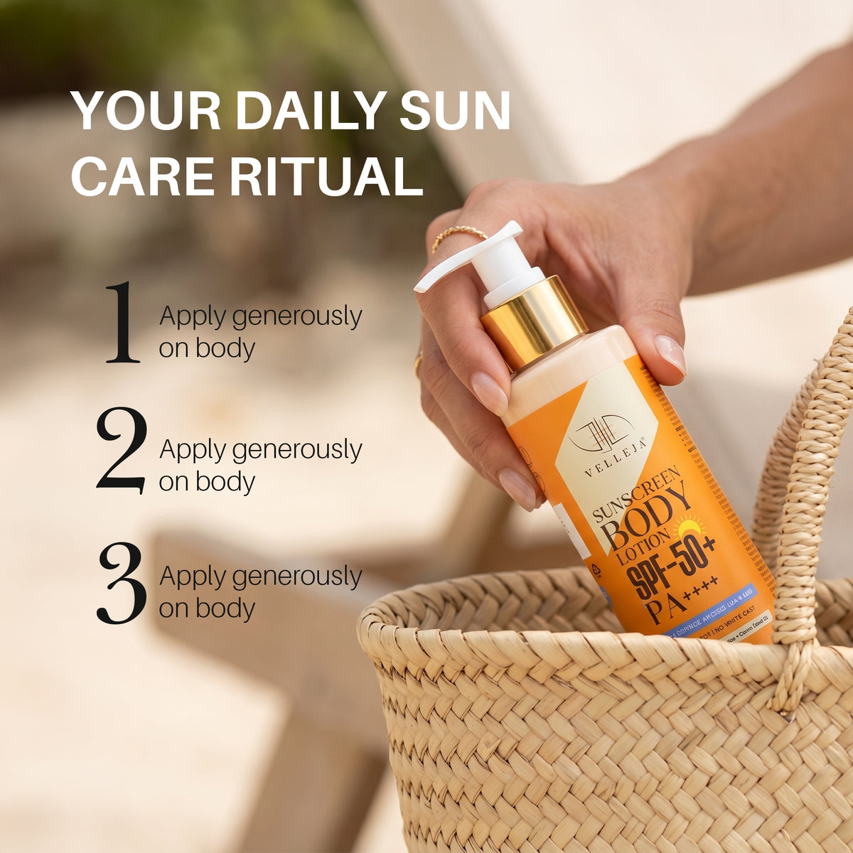 Velleja 2-in-1 Sunscreen Body Lotion SPF 50 PA++++ with 5% Niacinamide & Ceramides | Grocsy