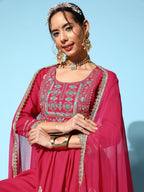 InWeave Women's Pink Nyra Cut Embroidered Kurta Set With Dupatta | Grocsy