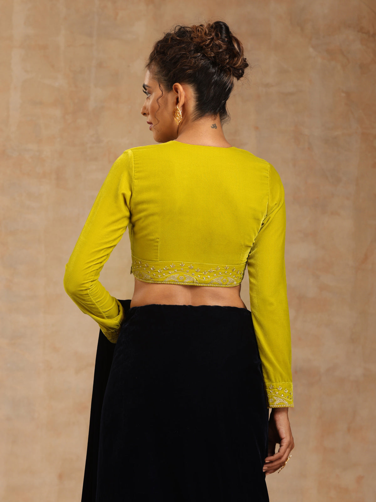 trueBrowns Lime Velvet Embroidered Blouse | Grocsy