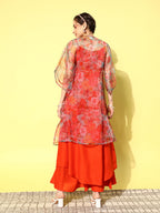InWeave Women's Orange Strappy Set W Green Organza Cape | Grocsy
