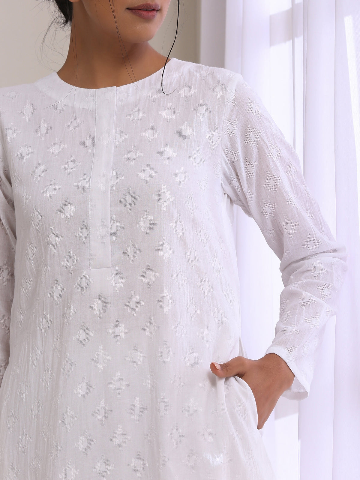 trueBrowns White Dobby Front Placket Co-Ord Set | Grocsy