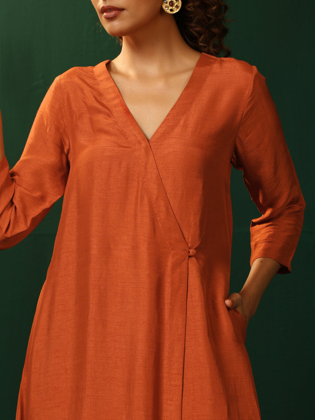 trueBrowns Rust Silk Angrakha Kurta Pant Set | Grocsy