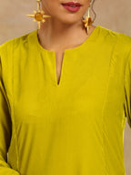 trueBrowns Lime Velvet Solid Co-ord Set | Grocsy