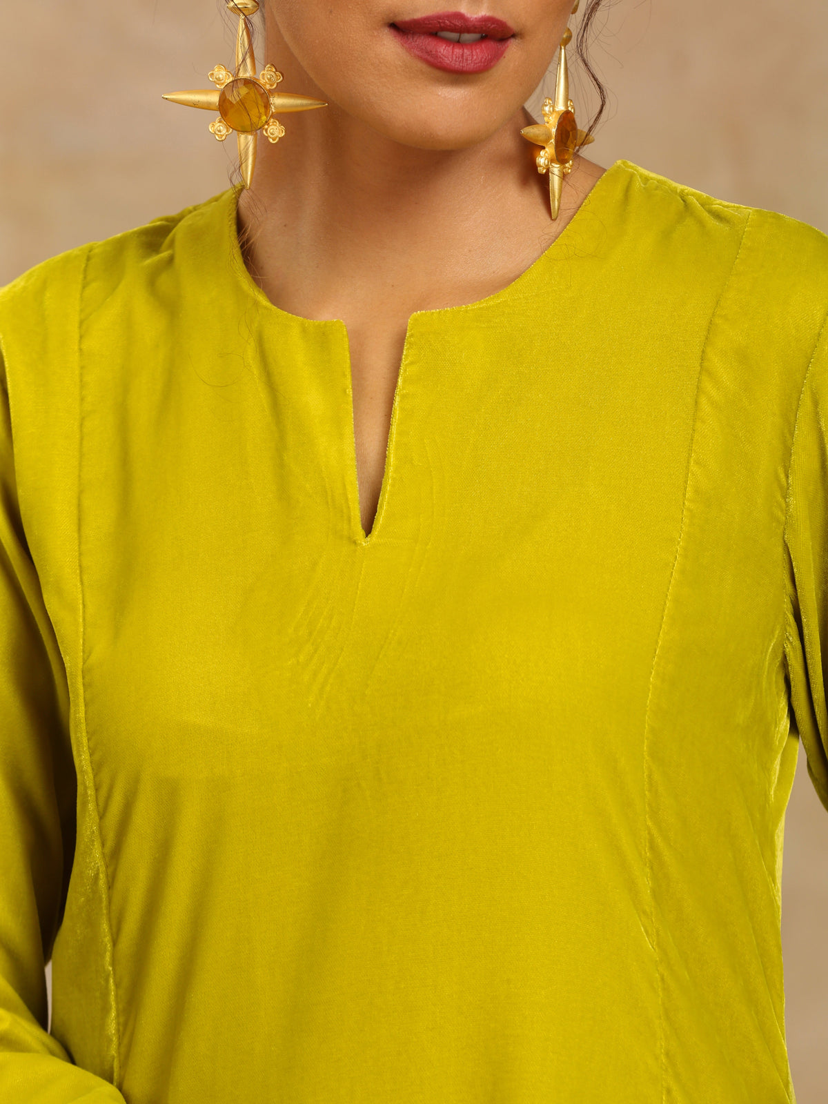 trueBrowns Lime Velvet Solid Co-ord Set | Grocsy
