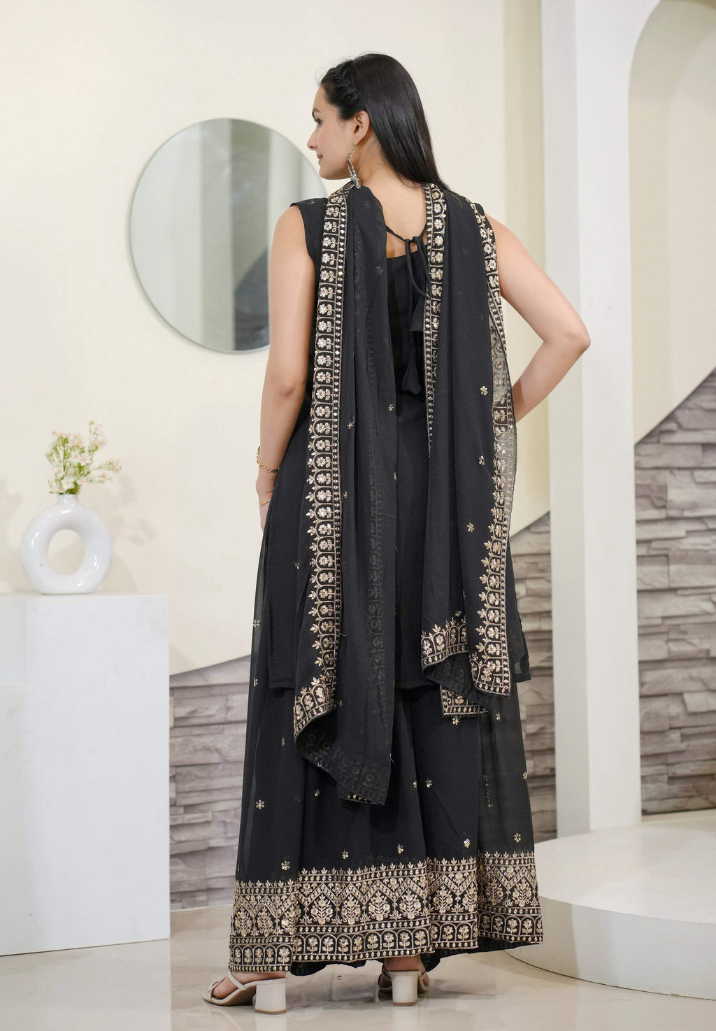 Yash Enterprise Awasome Embroidery Georgette Black Readymade Salwar Suit | Grocsy