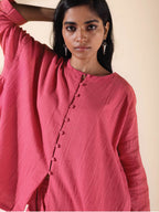 trueBrowns Pink Cotton Dobby Oversized Co-ord Set | Grocsy