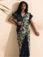 trueBrowns Green Blue Muslin Ikat Saree | Grocsy