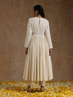 trueBrowns Ivory Gold Cotton Anarkali Set | Grocsy