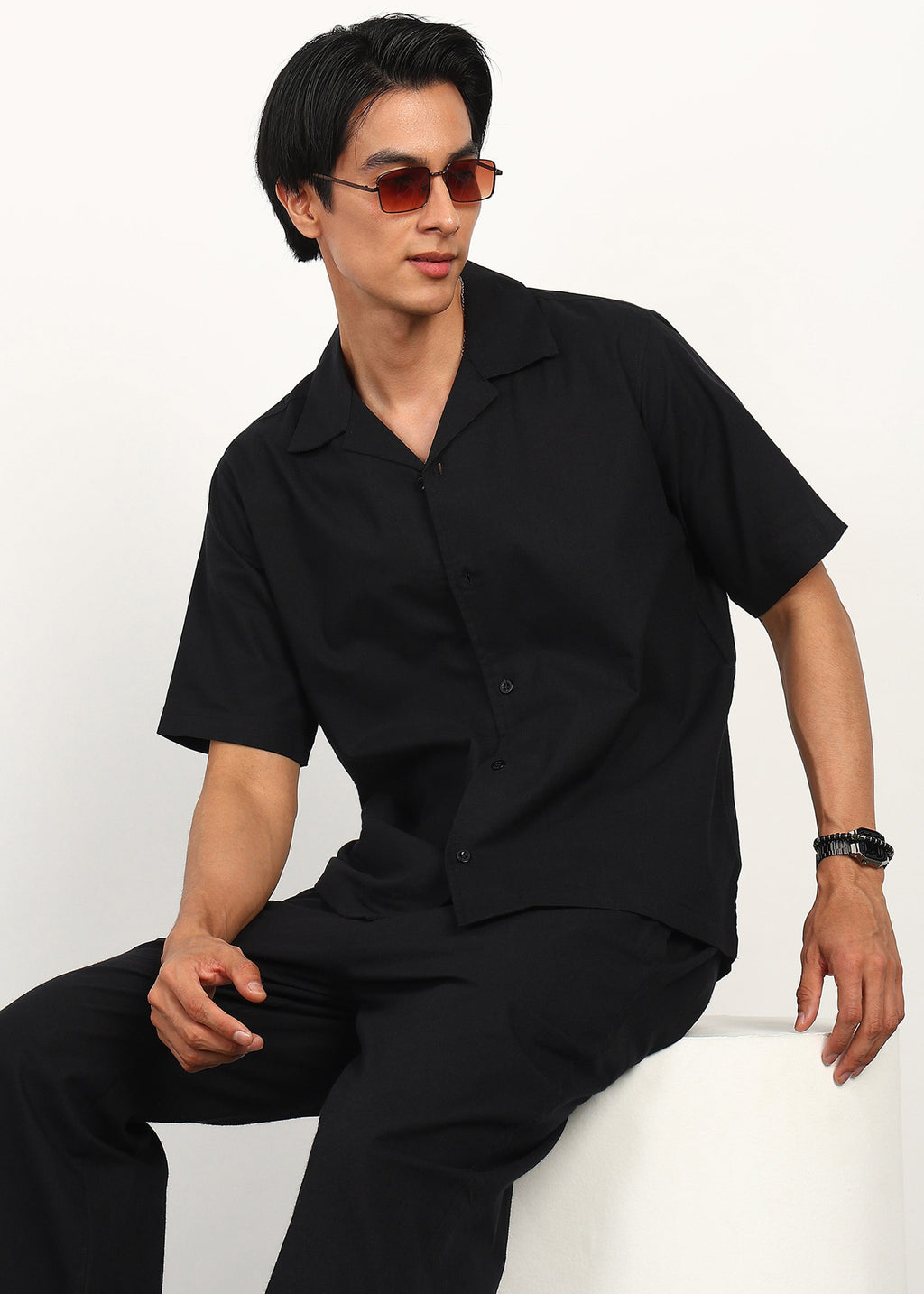 Fabmade Midnight Black Linen Co-Ord | Grocsy