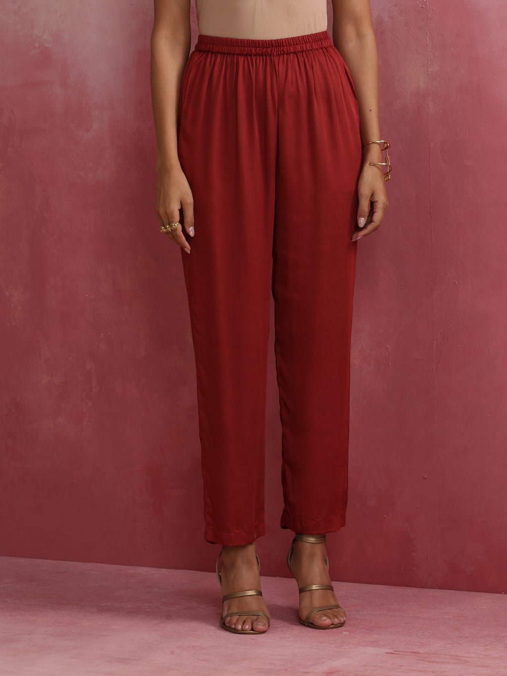 trueBrowns Maroon Modal V Neck Kurta Co-ord Set | Grocsy
