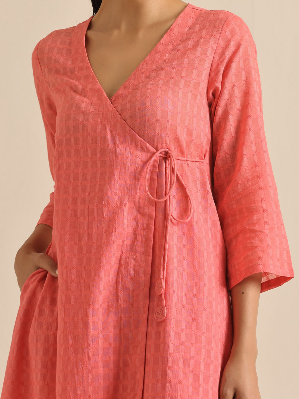 trueBrowns Bright Pink Dobby Angrakha Kurta Pant Set | Grocsy