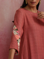 trueBrowns Peach Cotton Dobby Kurta Set | Grocsy