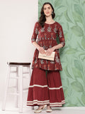 InWeave Women's Brick Rust Boota Sharara Set | Grocsy