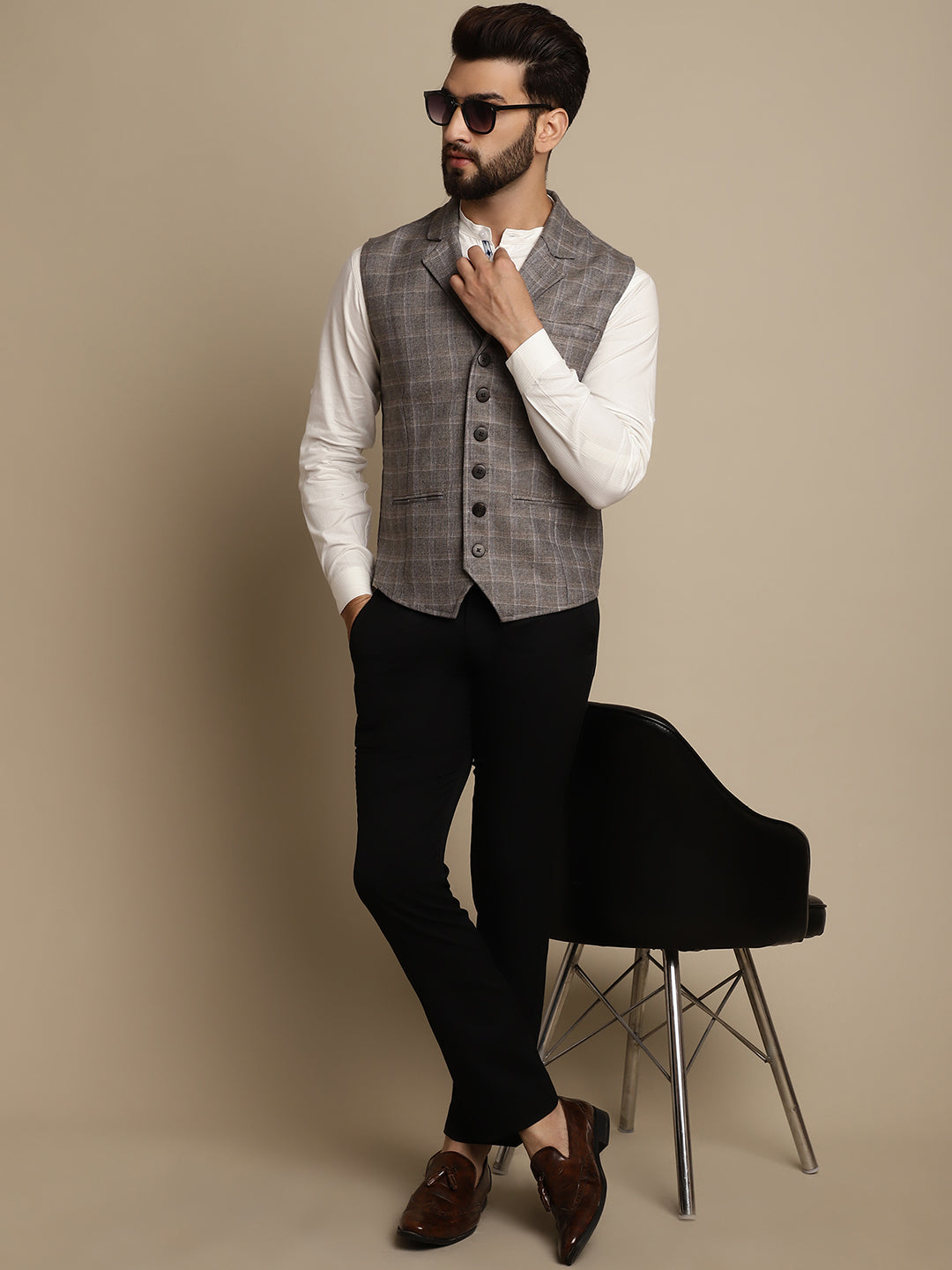 Even Apparels Men's Brown Waistcoat with Notched Lapel | Grocsy