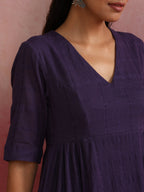 trueBrowns Purple Cotton Dobby Dress | Grocsy