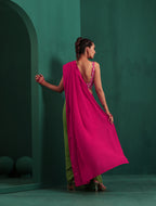 trueBrowns Green Pink Muslin Silk Ready to Wear Saree | Grocsy