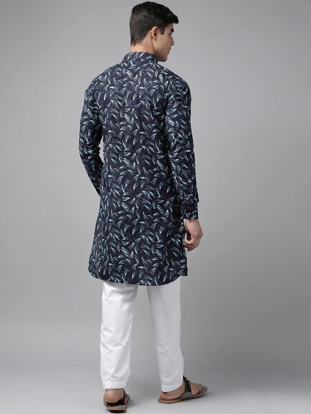 Fabmade Pure Cotton Pathani Kurta Print With Pyjama | Grocsy