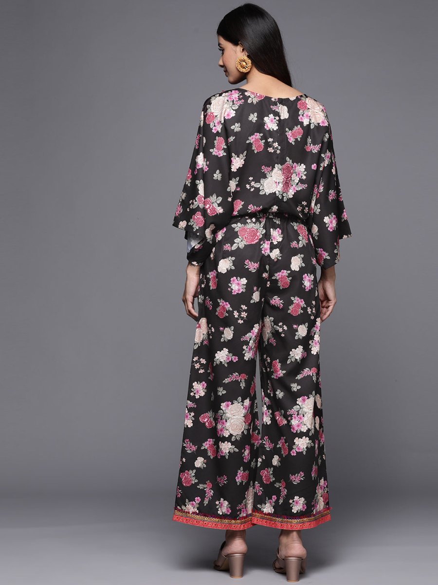 Ahalyaa Printed Crepe Basic Jumpsuit With Lace Inserts | Grocsy