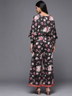 Ahalyaa Printed Crepe Basic Jumpsuit With Lace Inserts | Grocsy