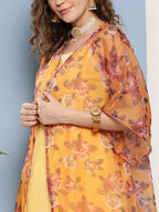 InWeave Women's Cassatta Yellow Cr Strappy Set With Mustard Brown Cape | Grocsy