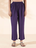 trueBrowns Purple Viscose Dobby Slit Kurta Pant Set | Grocsy