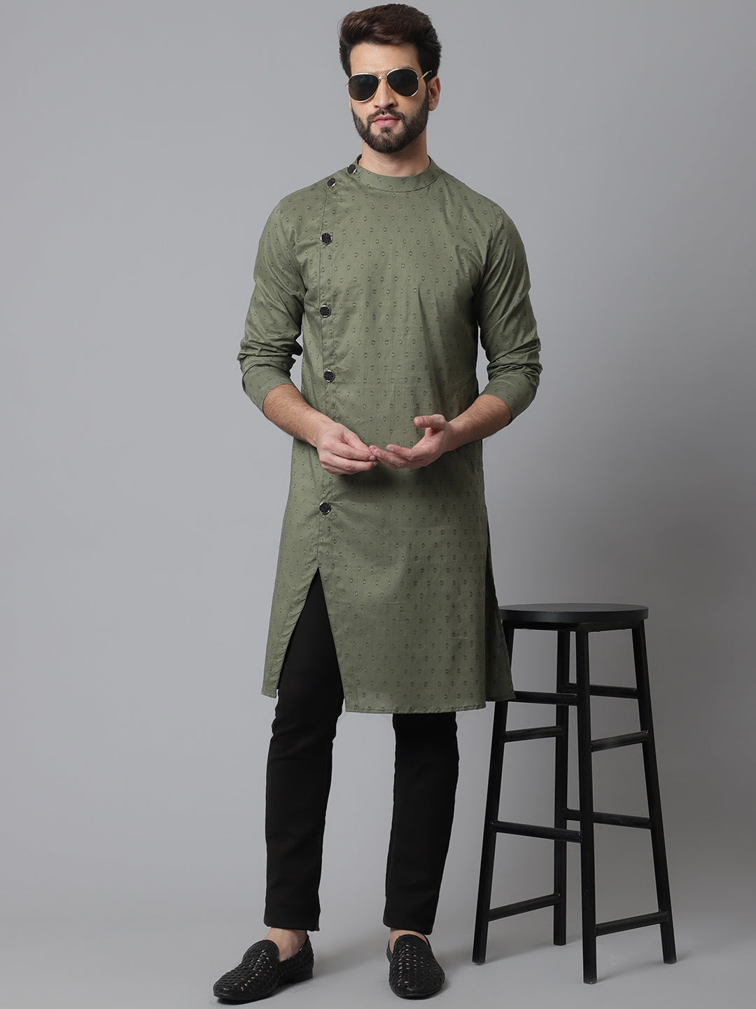 Even Apparels Green Sherwani Kurta With Asymetrical Cut | Grocsy