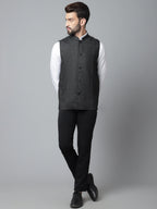 Even Apparels Men's Black Pure Wool Nehru Jacket | Grocsy