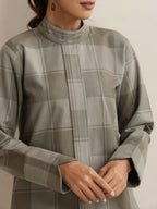 trueBrowns Green Check High Neck Winter Top | Grocsy