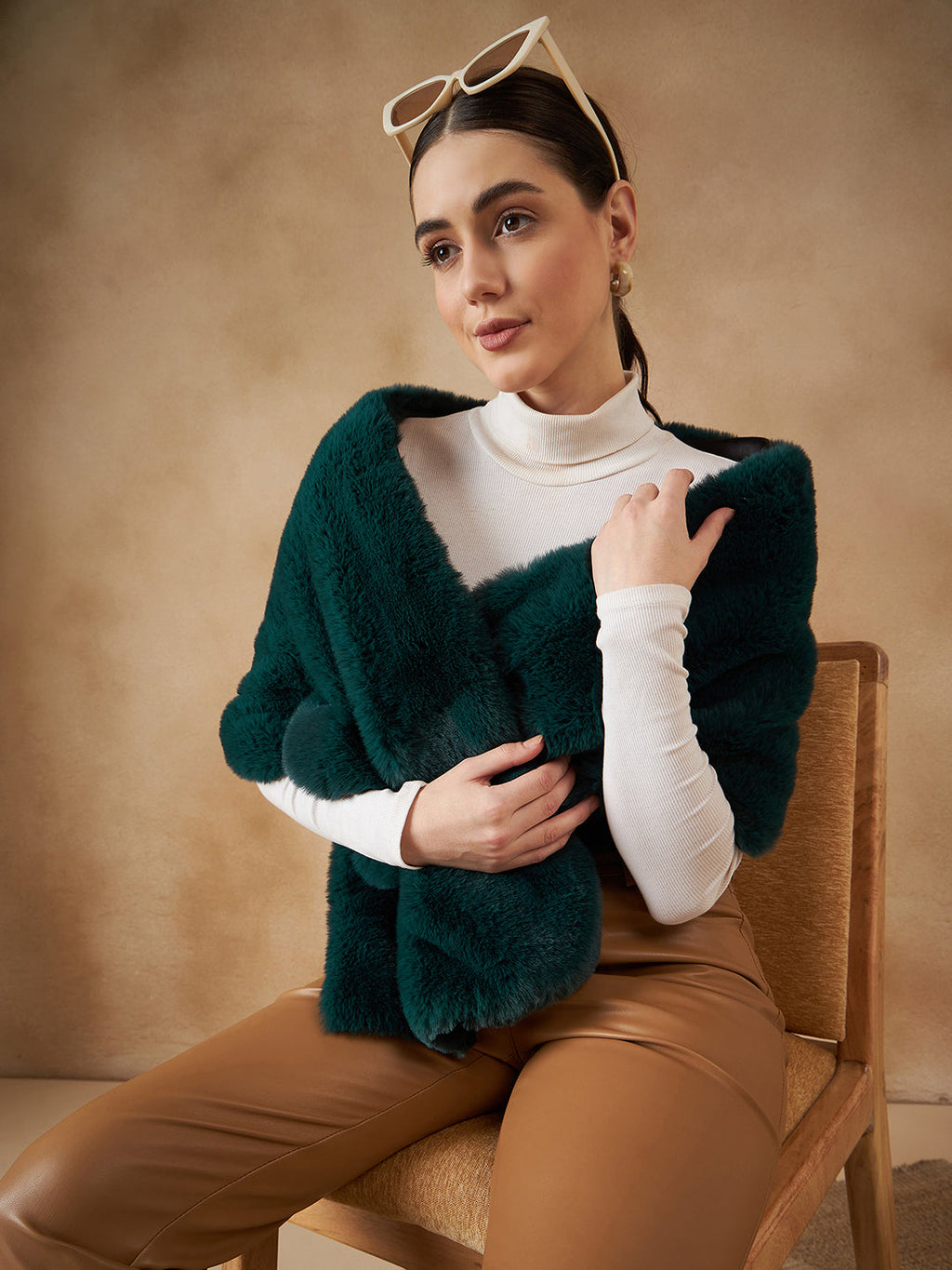 InWeave Women's Dark Teal Long Faux Fur Cape | Grocsy