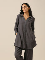 trueBrowns Slate Grey Slub Texture Collar Short Co-Ord Set | Grocsy