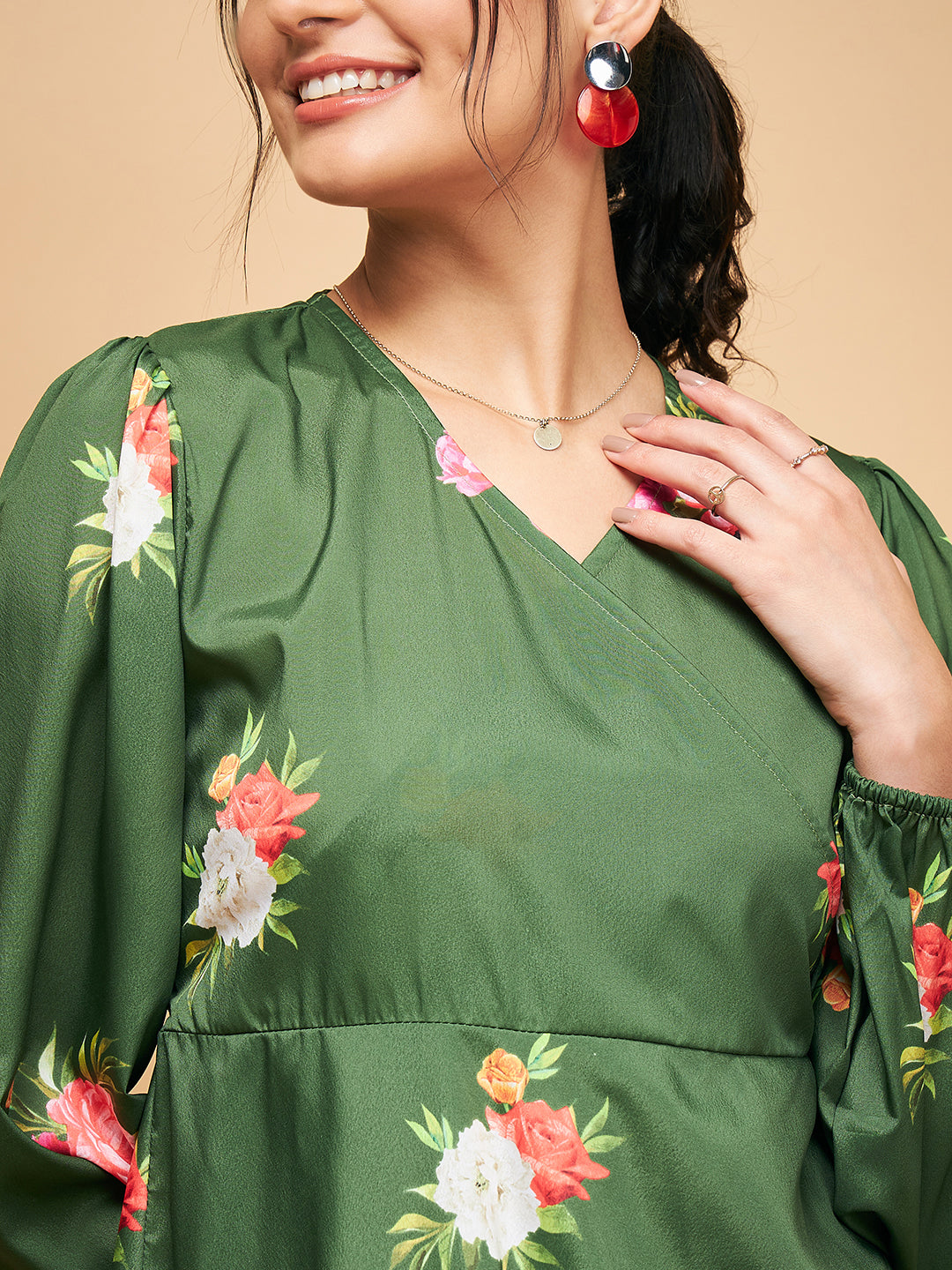 InWeave Women's Green Small Flower Belted Dress | Grocsy